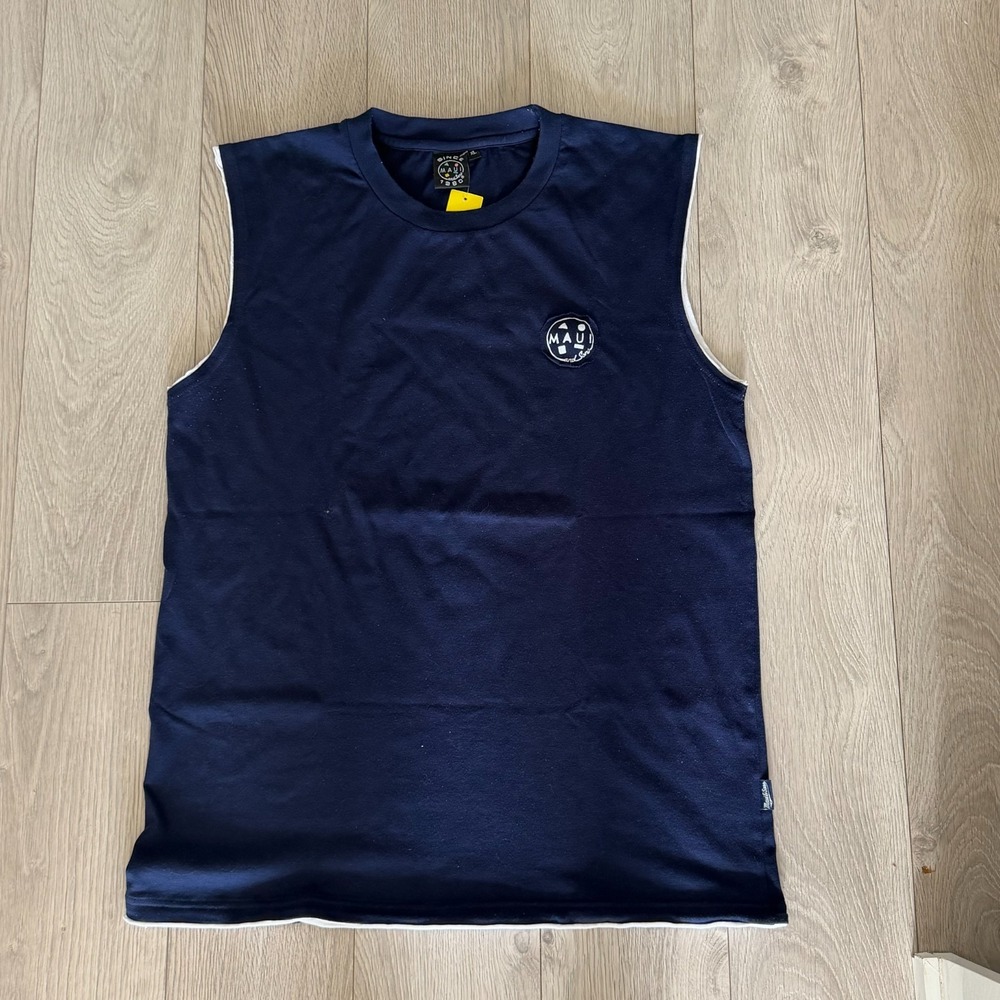 Maui and Sons Men's XL Indigo Graphic Logo Sleeveless Tank T-Shirt Muscle Tee